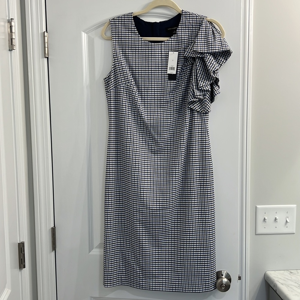 Banana Republic NWT Plaid One Shoulder Ruffle Dress Size 6
